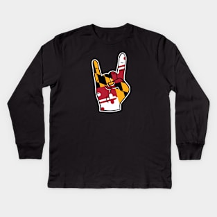 Rock On Maryland // Maryland State Flag Rock Hand Kids Long Sleeve T-Shirt